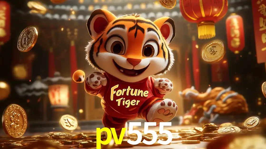O alegre personagem do Fortune Tiger correndo sobre um caminho de moedas de ouro, simbolizando os grandes prêmios e a diversão do popular jogo de slot do pv555.
