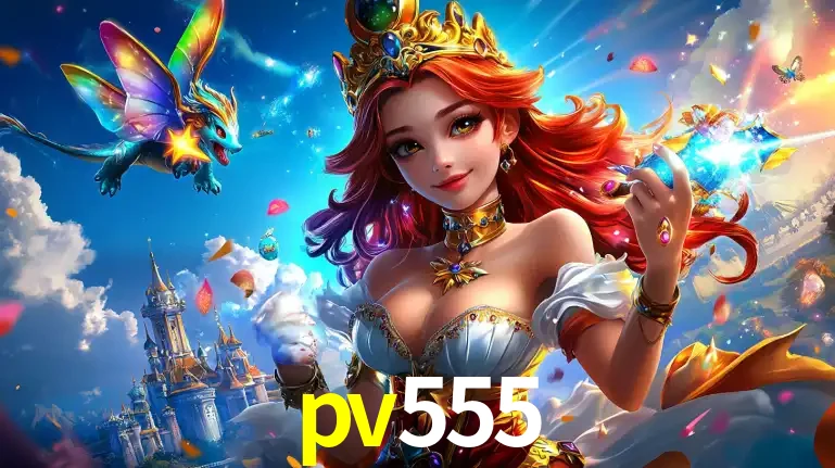 A princesa de um reino de fantasia mágico, com seu pequeno dragão, apresentando um mundo de prêmios encantados nos jogos de caça-níqueis do cassino pv555.